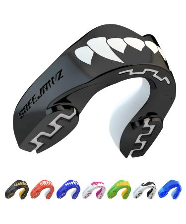 SAFEJAWZ Mouthguard Slim Fit, Adults and Junior Mouth Guard with Case for Boxing, Basketball, Lacrosse, Football, MMA, Martial Arts, Hockey and All Contact Sports Adults 12+ Years Black Fangz