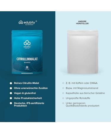 Edubily Nutrition Citrullin Malat Capsules - Caffeine-Free Pre-Workout Supplement - 2.9g Pure L-Citrullinmalat per Capsule - 300 Count - Buy Online on GoSupps.com