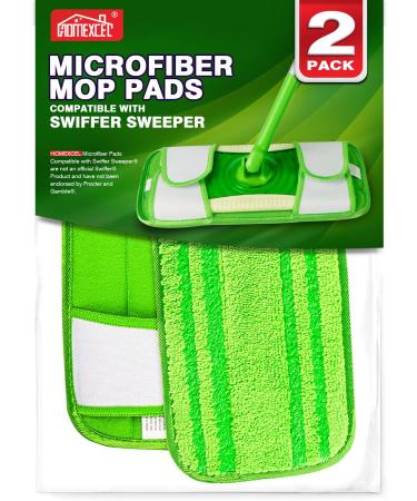 HOMEXCEL Microfiber Mop Pads Compatible with Swiffer Sweeper Mops, Reusable and Machine Washable Floor Mop Pad Refills, Mop Head Replacements for Multi Surface Wet & Dry Cleaning, Pack of 2