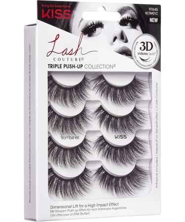 KISS Lash Couture Triple Push Up Collection 4 Pairs Fake Eyelashes Bombshell Fake Lashes with 3D Volume Cruelty Free Reusable Includes Black Eyelash Glue - Buy Online on GoSupps.com