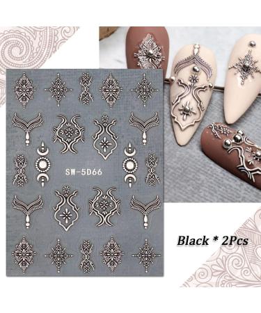 Embossed Bohemian Retro Lace Nail Art Stickers - 4 Sheets for Women and Girls - Buy Online on GoSupps.com