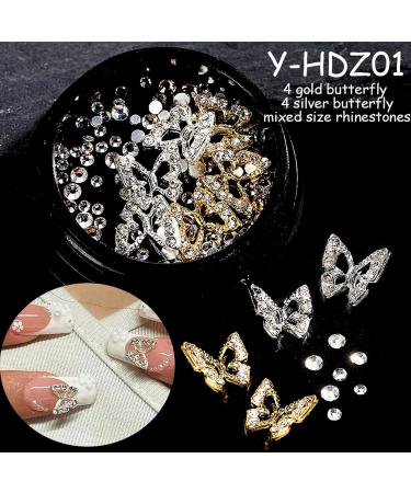 FEIlei Butterfly Nail Charms Metal Nail Studs 3D Nail Rhinestones Nail Art Decorations - Buy Online on GoSupps.com