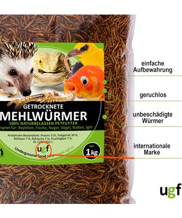 UGF Premium Dried Mealworms 1kg - Healthy Insect Snacks for Birds Reptiles & Small Pets - No Preservatives or Dyes - Buy Online on GoSupps.com