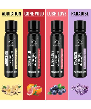 Dude's Love - Aromatic Edible Full Body Sensual Massage Oil Pack of 4 - Combo Gift Set | Trial Pack Massage Oil with Essential Oils - 120 ML Trial Pack (Vanilla Fruity Berry Floral) 30 ml (Pack of 4) - Buy Online on GoSupps.com