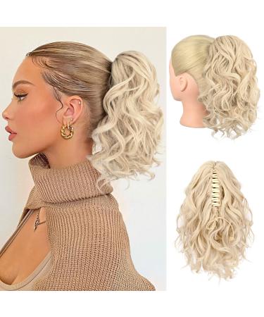 Reecho ponytail extension hair clip in ponytail extension of short curly ponytail hair extensions naturally wavy ponytail hair part for women - cool blond 30 cm cool blonde