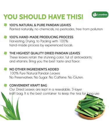 Lavendium Premium 100g (3.52oz) Pandan Leaves 100% Natural & Pure from Dried Pandan Leaves Pandan Leaf Tea No Additives No Caffeine Vegan. CA - Buy Online on GoSupps.com