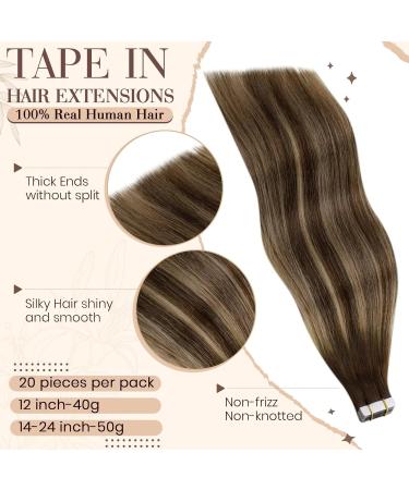 Hetto Real Hair Tape In Extensions - Balayage Chocolate Brown to Caramel #4/27 | 60cm Remy Hair | 50g Smooth Recovery - Buy Online on GoSupps.com