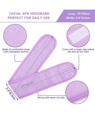 Whaline Spa Facial Headband Set â€“ Adjustable Terry Cloth Makeup Wraps (3 Pcs: White, Purple, Dark Purple) for Face Washing & Showers - Buy Online on GoSupps.com