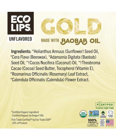 Eco Lips GOLD Organic Lip Balm with Baobab Oil 6-Pack | USDA Organic Moisturizing Lip Care for Dry Chapped Lips | 100% Plastic-Free Packaging | Made in USA - Buy Online on GoSupps.com