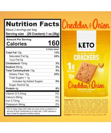 Keto Naturals - Almond Crackers Cheddar & Onion Gluten free 8 Count of 64g Cheddar & Onion 64 g (Pack of 8) - Buy Online on GoSupps.com