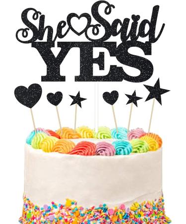 Glitter She Said Yes Cake Topper Bridal Shower/Engagement/Proposal Cake Decoration - Bride To Be - Bachelorette Party Decoration Wedding/Bride Shower Party Supplies (Black) - Buy Online on GoSupps.com