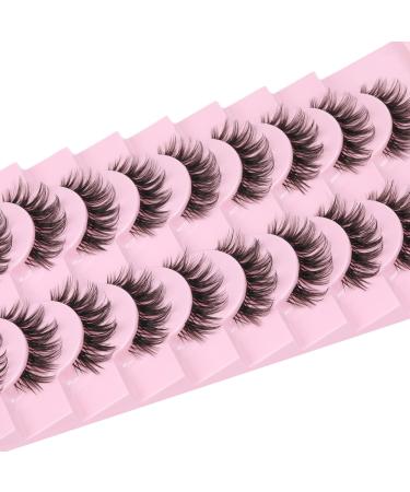 wiwoseo Eyelashes Russian Strip Lashes Natural Wispy Fluffy Curly Faux Mink Lashes Clear Band Russian Volume 13MM False Eyelashes Reusable 10 Pairs Pack