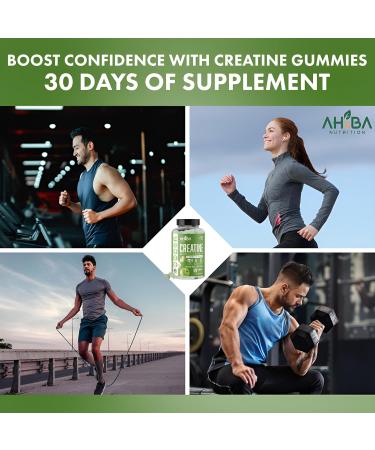 Ahiba Nutrition Creatine Monohydrate Gummies 5g per Serving, chewable, Vegan, Non-GMO, Sugar-Free, Soy-Free, Gluten-Free, Men & Women,More Strength & Recovery- Sour Apple Flavor, Made in USA - Buy Online on GoSupps.com