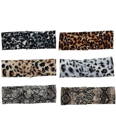 Twist Knot Headbands for Women Leopard and Snake Print Headwraps (6 Pack)