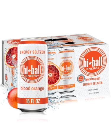 Hiball Energy Seltzer Water, Caffeinated Sparkling Water Made with Vitamin B12 and Vitamin B6, Sugar Free (8 pack of 16 Fl Oz), Blood Orange