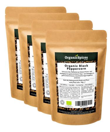 Organic Whole Black Peppercorns | UK Soil Association Certified | 360g (4 x 90g) 360g (4x90g) - Buy Online on GoSupps.com