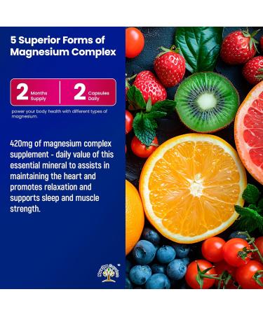 Magnesium Complex 420mg - 5 in 1 Magnesium Supplement with Glycinate Citrate Malate Oxide Taurinate + 30mg Vitamin B6 Magnesium Relaxation Sleep Muscle Energy & Heart Support Vegan 120 Capsules - Buy Online on GoSupps.com