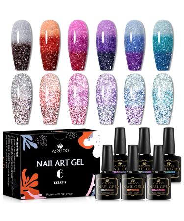 MSRUIOO Color Changing Reflective Gel Nail Polish  Temperature Color Change Glitter Gel Polish  Diamond Glitter Silver Pink Purple Color Changing Nail Polish Color changing gel polish