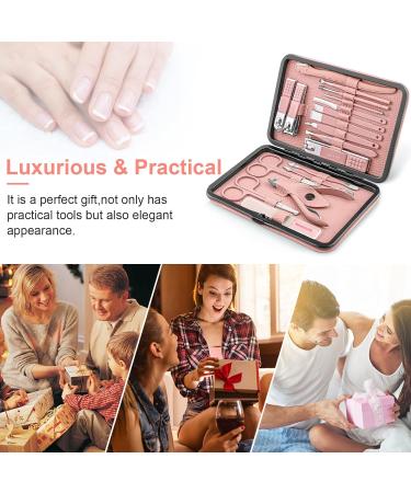 Professional Manicure Pedicure Kit - 18 pcs Nail Care Tools in Luxurious Travel Case (Pink) - Buy Online on GoSupps.com