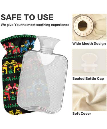 Swedish Dala Horse Hot Water Bottle & Cover - 1L BPA-Free Pain Relief Bag for Headaches Neck & Shoulders - Buy Online on GoSupps.com