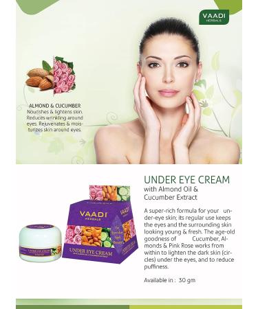 Vaadi Herbals Natural Under Eye Cream with Almond Oil & Cucumber Extract - 30g - Reduces Fine Lines & Wrinkles - Paraben & Sulfate Free - For All Skin Types - Buy Online on GoSupps.com