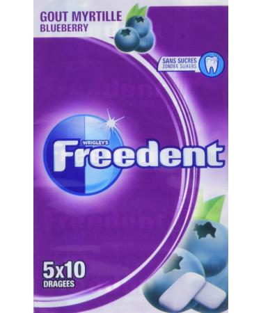 FREEDENT 5 Boxes of 10 Chewing Gums without Sugars Blueberry Flavor 70g