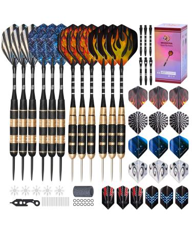 MIVERYEA Steel Tip Darts, Darts Metal Tip Set Professional, 20 and 24 Grams Steel Darts with Aluminum Shafts, Brass Barrels, Extra Dart Flights, Sharpener Tool Kit, 12 Pack