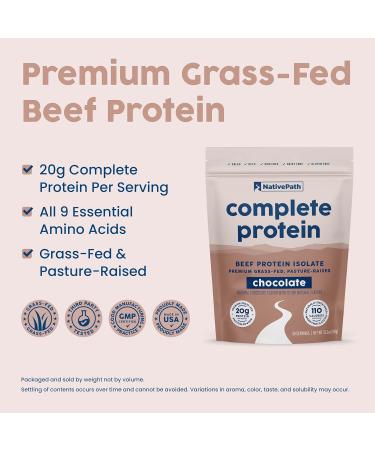 NativePath Complete Beef Protein Powder Isolate Grass-Fed Pasture-Raised Dairy & Lactose Free Gluten Free Zero Sugar MCTs & Amino Acids 20g Protein Chocolate Flavor 30 Servings - Buy Online on GoSupps.com
