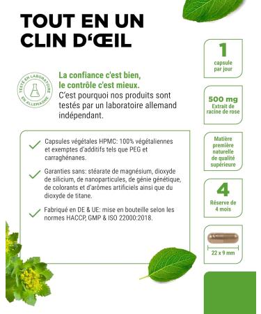 Rhodiola Rosea -120 capsules of 500 mg - Real Extract - High quality raw material: 3% rosavin & 1% salidroside -100% rosehip root extract - High dosed - Vegan - Buy Online on GoSupps.com