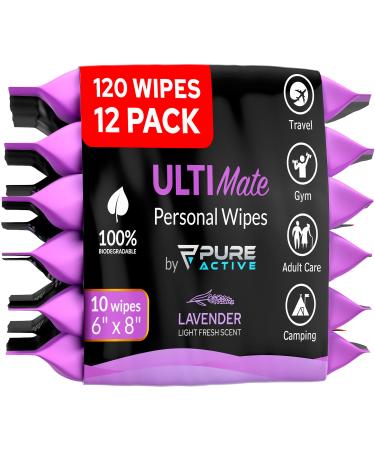 Body Wipes for Women - 12 Pack - 120 Extra Thick Deodorant Wipes - Rinse-Free Lavender Body Wipes - Wet Wipes for Body And Face (120 Wipes 6 x 8 Lavender) 120 Count (Pack of 1) Lavender