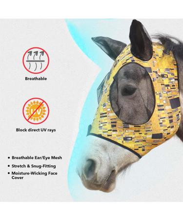 Harrison Howard Fly Mask for Horses | Super Comfortable UV Protection | Elastic Fit & Exclusive Golden Prints | Size M Medium - Buy Online on GoSupps.com