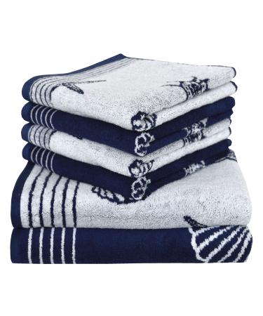 Dyckhoff Seashell terry cloth set cotton navy 2x bath towel 70x140 cm 4x hand towel 50x100 cm