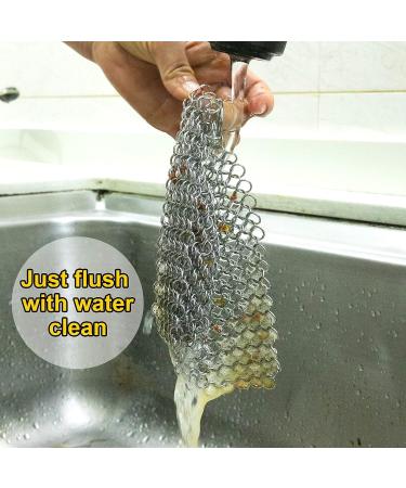 DUIJINYU Stainless Steel Chainmail Scrubber for Cast Iron - 4x4 Inch Skillet Cleaner - Removes Stuck Food Safely - Pre-Seasoned Cookware and Waffle Iron Safe - Ideal for Dutch Ovens and Glassware - Buy Online on GoSupps.com