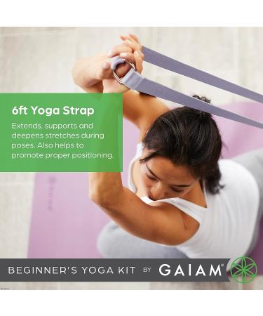 Gaiam Beginner's Yoga Starter Kit - 4mm Thick Printed Non-Slip Mat with Yoga Block and Strap - Lily Shadows Design - Buy Online on GoSupps.com