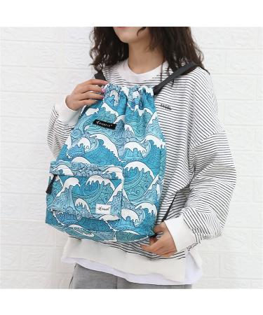 Waterproof Drawstring Gym Bag Sackpack | Waves Design | for Men, Women, Girls - Buy Online on GoSupps.com