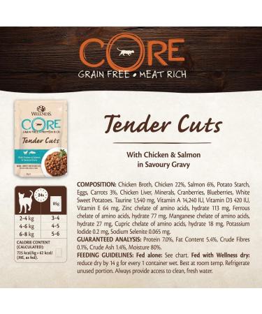 Wellness CORE Tender Cuts Cat Food in Sauce - Grain-Free High Meat Content Chicken Selection Mix (6 x 85g) - Premium Wet Cat Food for Healthy Cats - Buy Online on GoSupps.com