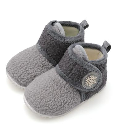 JIASUQI Baby Boys Girls Booties Toddler Soft Winter Boots House Slippers Infant Warm Socks Anti Skid Newborn Crib Shoes 12-18 Months Ld Grey