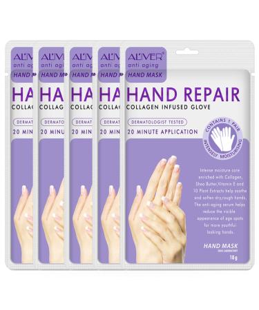 5 Pack Moisturizing Gloves Masks, Hand Treatment Mask Moisture Enhancing Gloves for Dry Cracked Hands, Hand Care Moisturizes Rough Skin for Women or Men (Lavender Hand Mask)