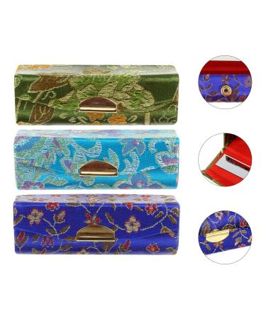 Solustre Retro Embroidery Lipstick Box - 3pcs Satin Silky Holder Case for Makeup & Jewelry Storage | Perfect Organizer for Women & Girls - Buy Online on GoSupps.com