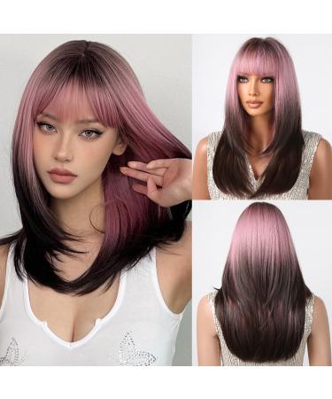 Testar 20 inch pink wig for women pink brown ombre wig with pony long layered smooth wigs heat -resistant wig for cosplay/daily use - Buy Online on GoSupps.com