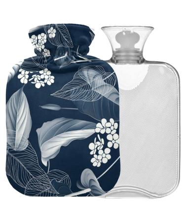 NAANLE hot water bottle with cover palm leaf vintage Transparent hot water bottle heat bottle for back pain relief handfoot warmer neck warmth and cold therapy 1l