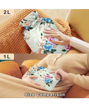 NAANLE Hot Water Bottle with Cover - Blue Pink Floral 1L for Back Pain Relief Hand & Foot Warmer Neck Heat & Cold Therapy - Buy Online on GoSupps.com