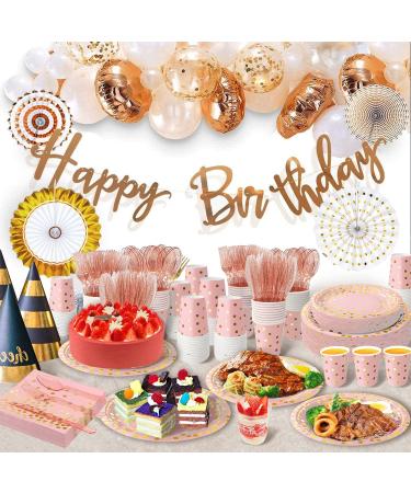 175PCS Pink and Rose Gold Plates Napkins Party Supplies  Severs 25 Disposable Party Plates  Plastic Forks Knives Spoons  Golden Dot Paper Plates  Napkins Cups for Baby Shower Decorations Pink Party 175 PCS Pink and Rose Gold Glitter - Buy Online on GoSupps.com