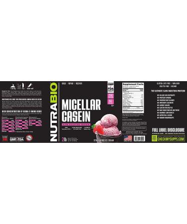 NutraBio Micellar Casein Protein Powder 2 lbs Strawberry Ice Cream | Slow Digesting for Muscle Growth | Essential Amino Acids | Non-GMO | Gluten & Soy Free - Buy Online on GoSupps.com
