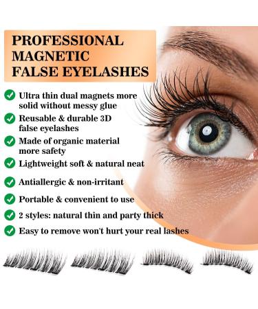 Magnetic Eyelashes - Reusable 3D False Lashes with 3 Magnets Soft & Natural Look | 8 Pieces with Tweezers No Glue Needed - Buy Online on GoSupps.com