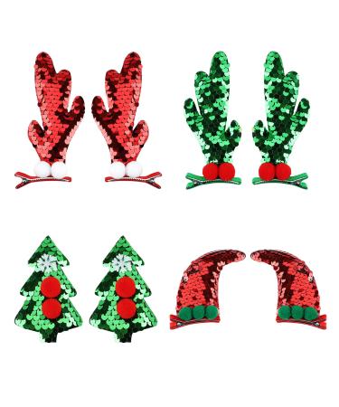 Christmas hair clips 4 pairs of Christmas hair clips glitter sequins Christmas antler-haired spang red green Christmas hair needle accessories for women and girls Christmas party festival