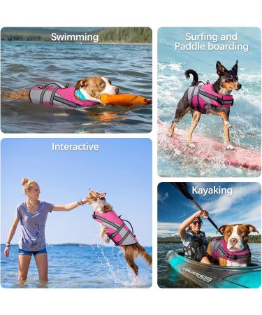 Hjyokuso X-Large Life Jacket for Dogs - Adjustable Ripstop & Reflective Swimming Aid with Buoyancy Handle - Ideal for Boating & Canoeing (Pink) - Buy Online on GoSupps.com