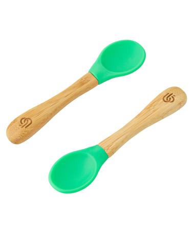 bamboo bamboo Baby Weaning Spoons Set of 2 | Bamboo with Soft Silicone Tips | Ergonomic Easy Grip Handles | BPA-Free (Set of 2 Green)