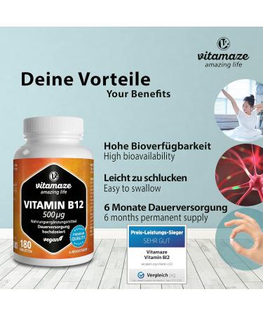 High-Dose Vegan Vitamin B12 Methylcobalamin 500 mcg - 180 Tablets for 6 Months | Pure Natural Supplements - Buy Online on GoSupps.com