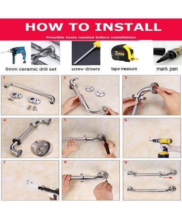 ZUEXT 16 Inch Matte Black Stainless Steel Shower Grab Bar - Pack of 2 | Bathroom Handicap Safety Rail Support for Elderly and Injured | 1.25 Diameter - Buy Online on GoSupps.com